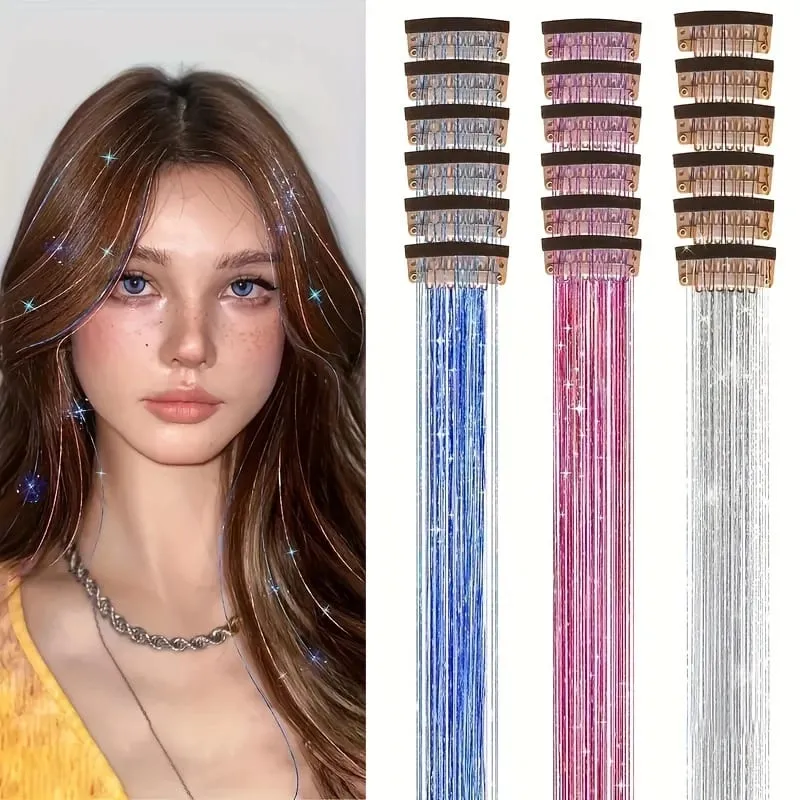12 pezzi per confezione di fermagli per capelli BB estensioni dei capelli metallizzati lucidi con clip capelli sintetici accessori per capelli scintillanti per le donne