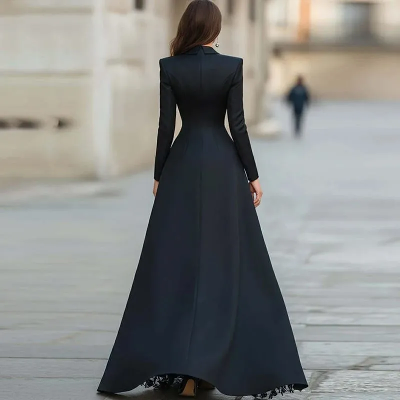 Autumn Women's Lapel Button Top and Skirt Two Piece Set Lace Patchwork Slim Fit Party Suit Elegant Solid Formal Occasion Outfit — image 3