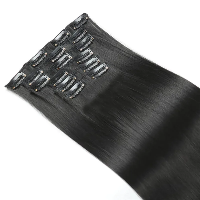 24 Inch 6PCS Clip In Hair Extensions Straight Synthetic Hair Extensions Dark Brown Long Natural Looking Hair Piece for Women
