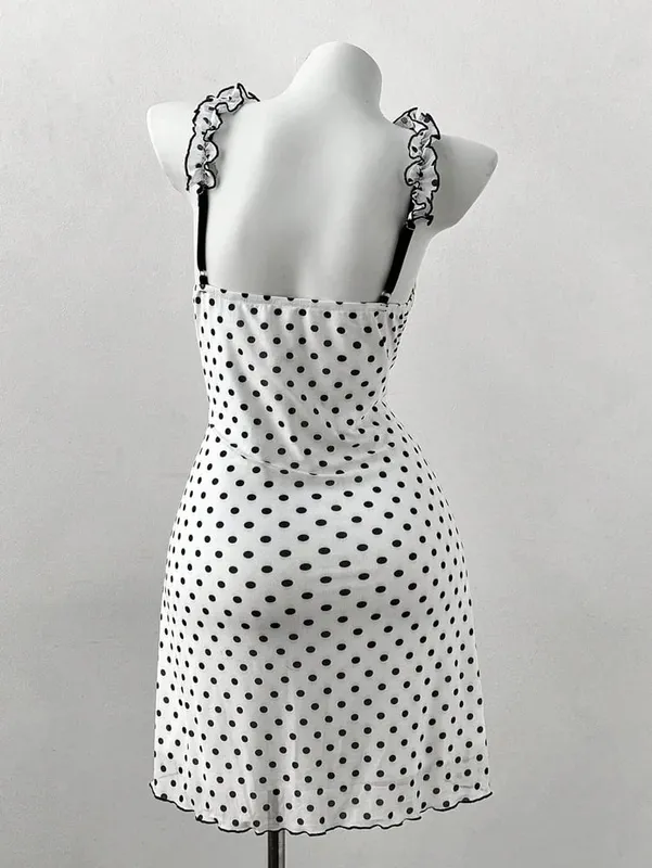 Plus Size Y2K Polka Dot Dress Ruffle Trim Bow Front Cami Mini Dress Sexy Sweet Coquette Style Party Dress for Women — image 4