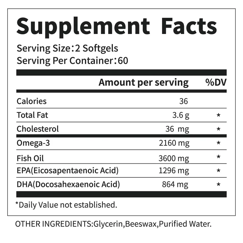 3600mg Fish Oil Capsules Rich in EPA & DHA for Heart Brain Eyes Immune Health Omega 3 Fatty Acids Supplement