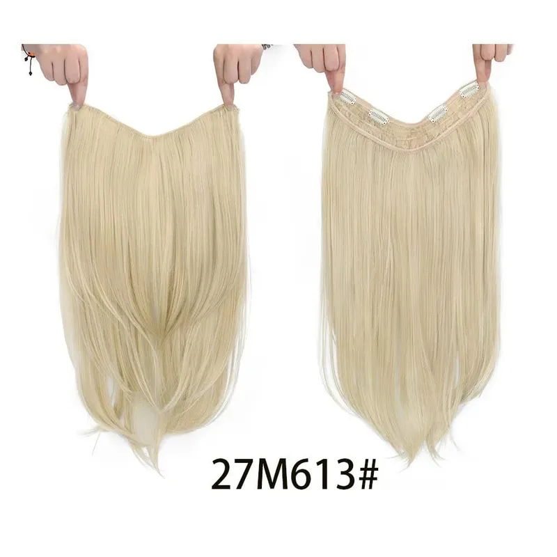 Synthetic 55CM V-shaped Hair Extension Piece Wig Long Straight Hair Female Natural Connection Seamless Clip Hair Wig Piece