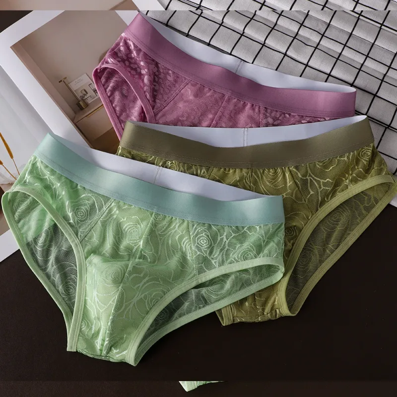 1/3PCS Summer Sexy Perspective Breathable Men's Panties Smooth Ice Silk Quick-dry Men's Briefs High Elastic Ultra-thin Underwear