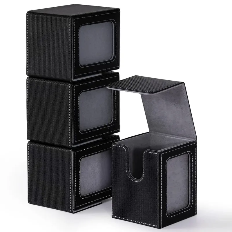 4 Pack Card Deck Box with Display Window Hold 120+ Single Sleeved Cards Magnetic Closure PU Leather Card Box for TCG Cards