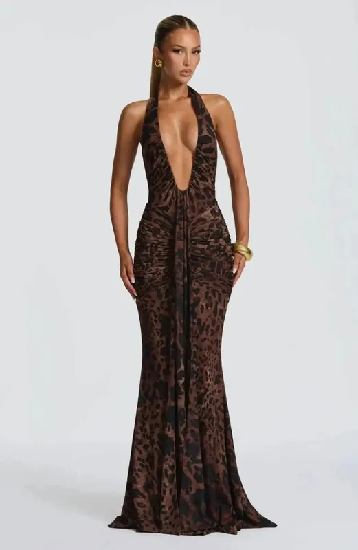 Giyu Sexy Evening Club Party Dresses Women 2025 Summer Ruched Bodycon Dress Deep V Neck Halter Draped Backless Elegant Robe — image 11