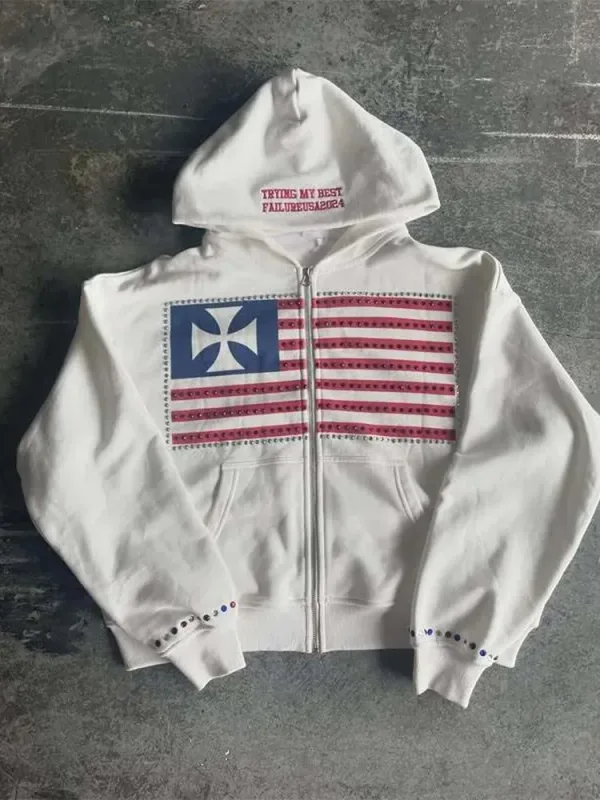 Autumn new national flag minimalist design color collision pattern men hooded sweatshirt Harajuku Y2k loose zipper sweatshirt — image 2