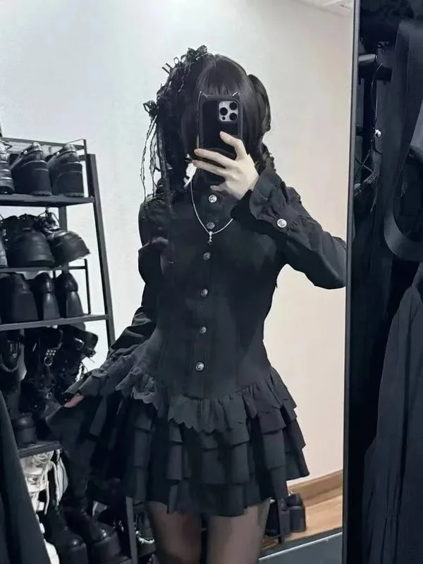 Gothic Vintage Lace Y2k Mini Dress Women Design Streetwear Black Lolita Slim Dress Long Sleeve Elegant Dress Spicy Girls — image 5