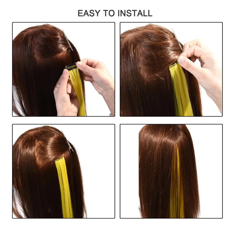 Synthetic Clip-in Hair Extensions 22" Long Colorful Straight Hair Pieces Synthetic Hairpieces for Daily Festival Party