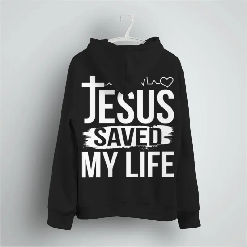 "Jesus Saved My Life" Men Women Hoodies Christianity Luminous Style Pattern Hoody Long Sleeve Casual Streetwear Hoodie
