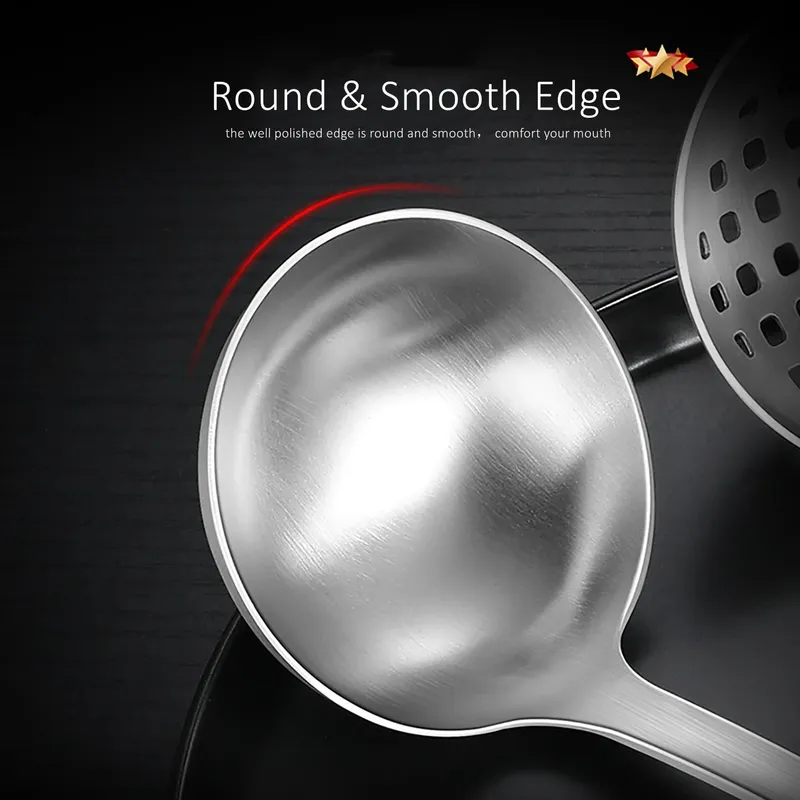 LFGB Certification Pure 304 Stainless Steel Colander and Soup Spoon 30.5cm Length Fall Resistant Hotpot Ladle and Strainer Set