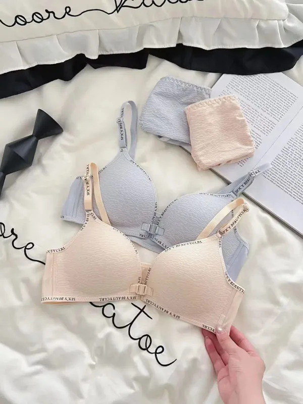 Sexy Front Closure Push-Up Lingerie Set for Small Breasts Comfortable Thin Bra with No Steel Ring Letter Shoulder Straps — image 6