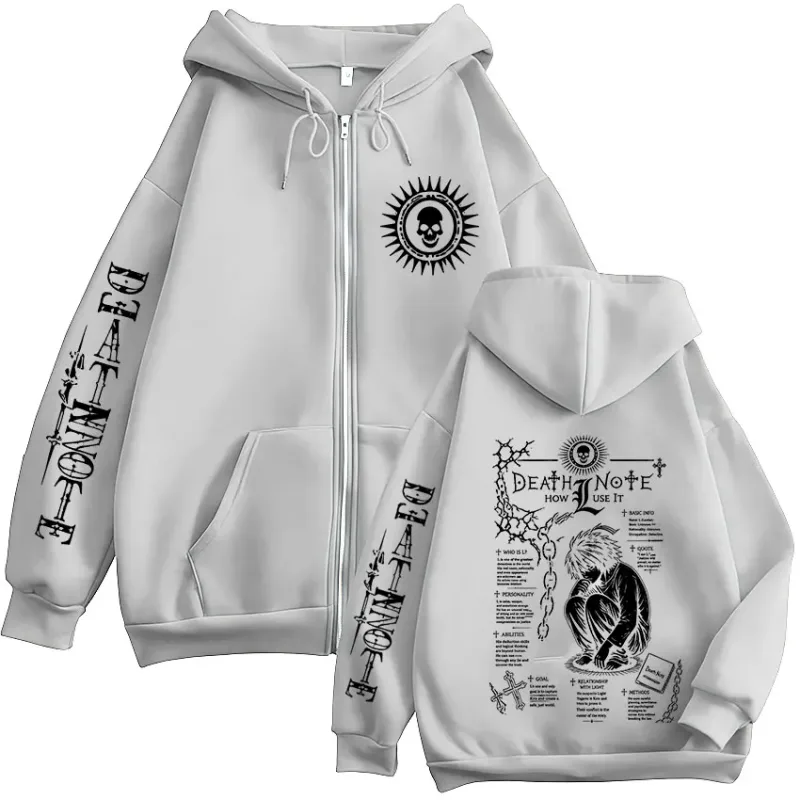 Anime Death Note L · Lawliet Ryuk Zipper Hoodies Roupas Masculinas Moda Casual Manga Longa Zip Up Moletom Com Capuz Jaquetas Casacos