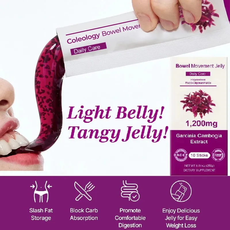 Bowel Movement Jelly (10 Days) - Garcinia Cambogia Jelly Sticks. Grape and Chia Seed. Polydextrose Collagen Hyaluronic Acid