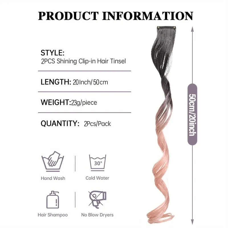 Gradient Wave Clip - in Hair Extensions 2pcs Synthetic Fiber Color - Blocked Tassel Ear - Side Dyeing for Daily Party Cosplay