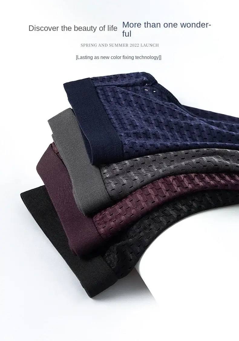 Homens sólidos verão roupa interior de seda gelo boxershorts cuecas respiráveis ​​roupa interior de fibra de carbono de bambu anti-bacteriano oco calcinha