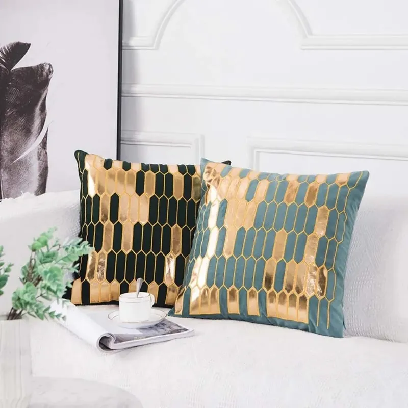 45x45cm Luxury Velvet Cushion Cover Bronzing Soft Decorative Pillow Set for Bedroom Sofa Home Decoration