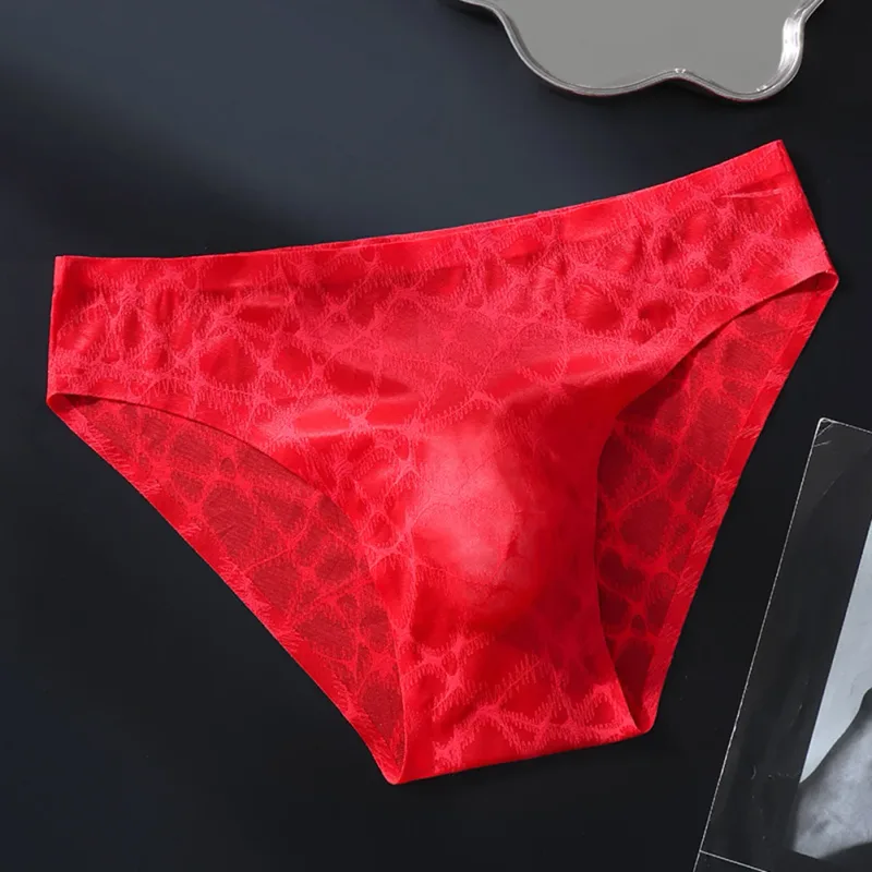 Men Sexy Lace Thin Ice Silk Briefs Underwear For Man Bulge Pouch Low Waist Very Hot Lingerie Solid Unisex Panties Men's Clothing