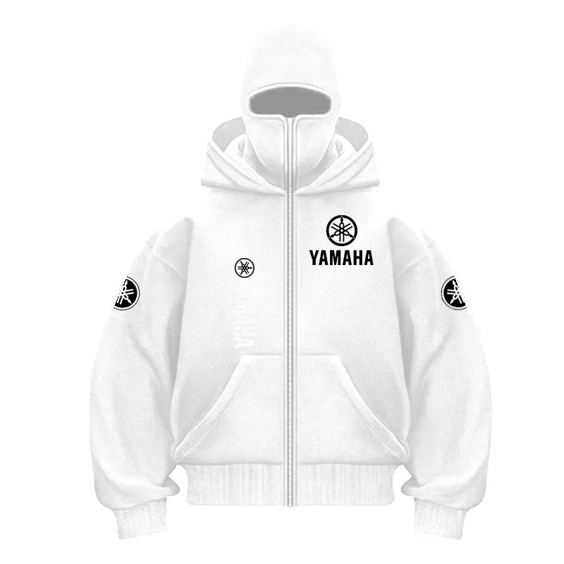 yamaha logo Naka-print na Cotton Cycling Mask Zipper Hoodie Lalaki at Babae Taglagas at Taglamig Bagong Estilo Fashion Casual Retro Cycling Jer