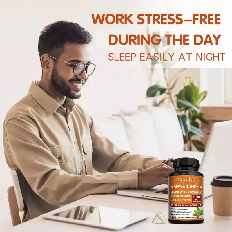 Ashwagandha Extract Capsules - Black Pepper Support Stress Relief Mood Sleep Brain Function Muscle Recovery & Immune Health