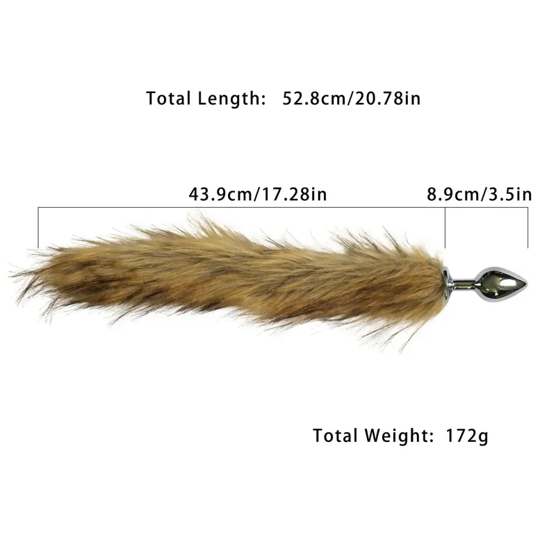 Metal Anal Plug with Long Fluffy Tail – Fox Tail Butt Plug for Cosplay Role Play BDSM Adult Toy