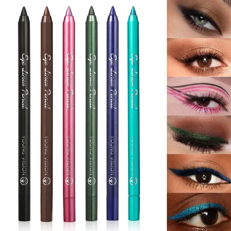 Waterproof Pearlescent Blue Green Eyeliner Pencil Long-Lasting Metallic Glitter Eye Liner Gel High Pigmented Punk Eye Makeup