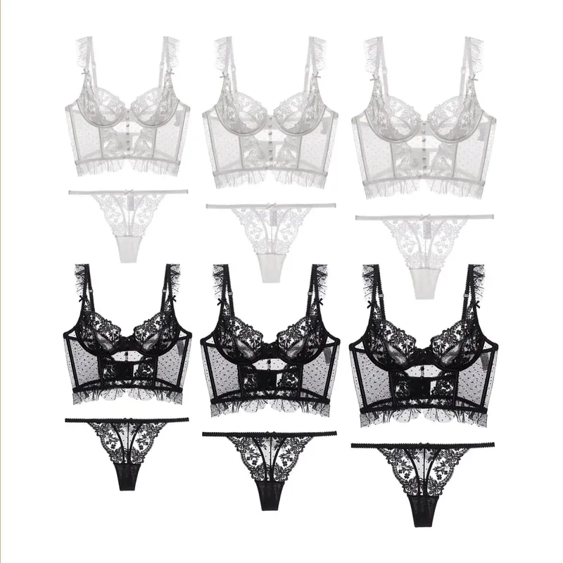 Women Lingerie Set Soft High Waist Bra Floral Embroidery Underwear Lace Bra and Panty Set for Bridal Gift French Lingerie