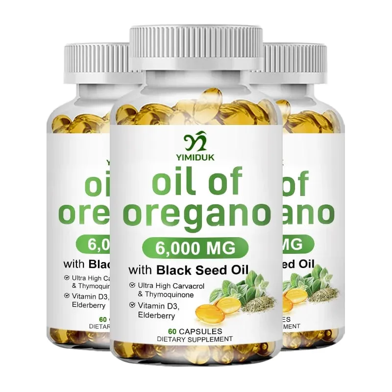 Oregano Oil + With Black Seed Oil & Elderberry + Vitamin D3 Supports Antioxidant & Skin Health Antibacterial & Immune System