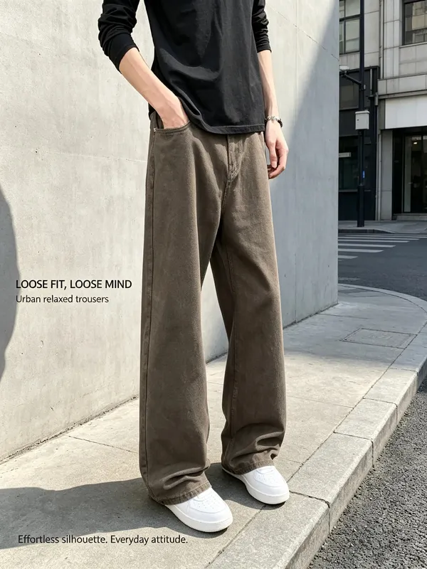 Baggy Jeans for Men Retro Style Solid White Loose Wide Leg Denim Trousers Men Casual Daily Streetwear Washed Men's Jeans Pants — image 3