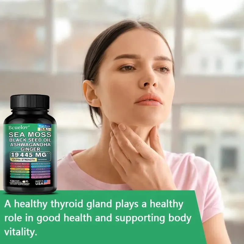 Sea Moss Capsules with Black Seed Oil Ashwagandha Turmeric Complex Energy Immune Digestive Skin & Stress Relief Support