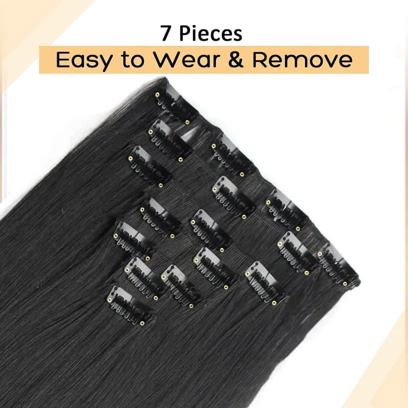 7Pcs/Set16Clips Hair Extension Black Long Straight Natural Hair Ombre Hairpiece Heat Resistant Fiber For Women Hairstyle Cosplay — image 5