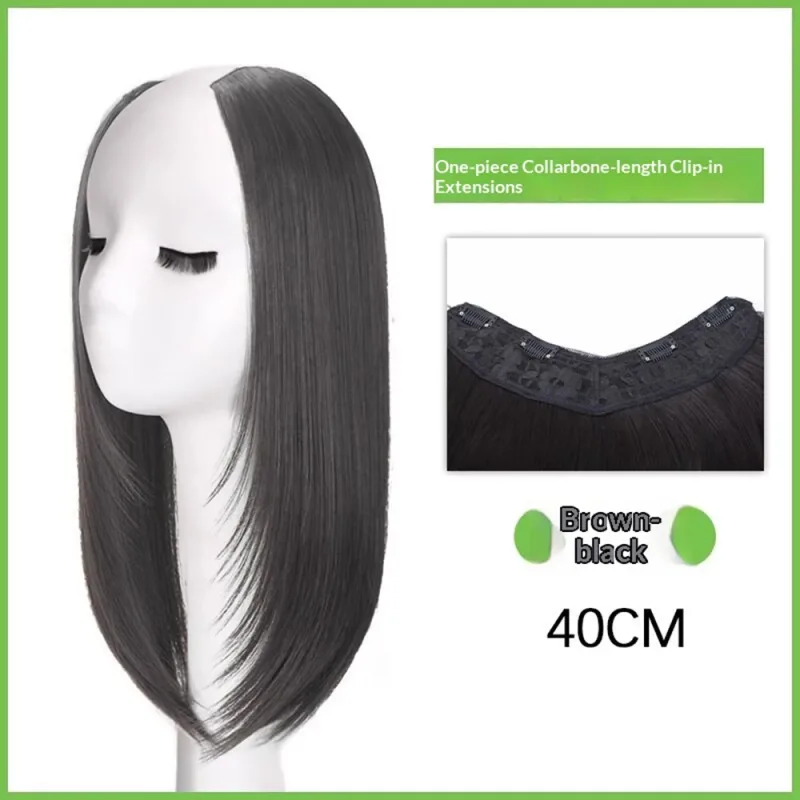 One-Pieces Clip Wig Invisible Synthetic Hair Extensions U-Type Short Straight Extension Women Hairpieces Half Wig Female
