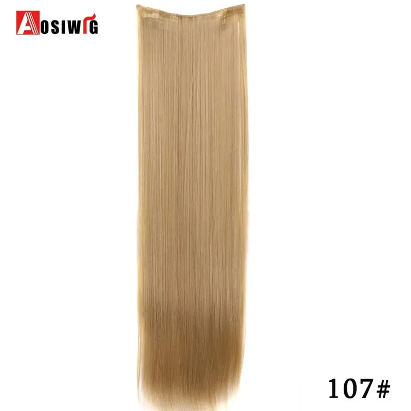 Extensiones de cabello sintético para mujer, postizos falsos naturales, largos y rectos, Color negro y marrón, alta temperatura, 5 clips