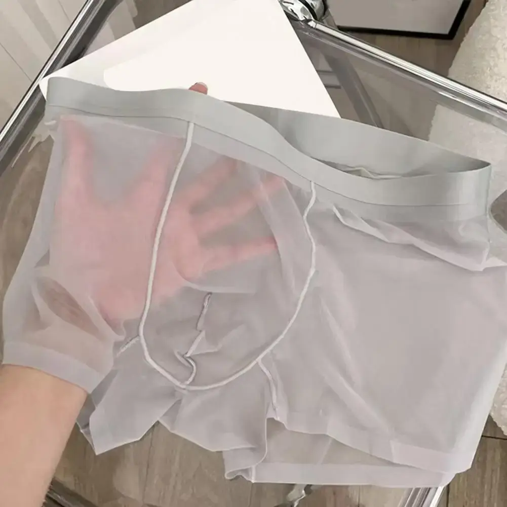 Boxer Transparent léger pour hommes, sous-vêtements élastiques, taille moyenne, convexe en U, short à Perspective fine, culotte sans couture
