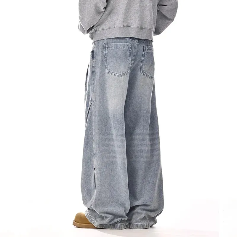 New Korean Retro Men'S Jeans High Street Straight Leg Pants Loose Casual Jeans Fashion Wide Leg Pants