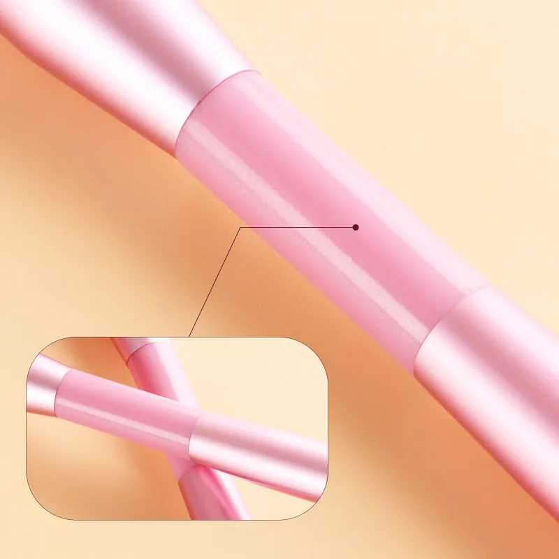 4Pcs Pink Double-Ended Makeup Brushes Set Easy Grip Plastic Handle Eyeshadow & Loose Powder Brushes — image 4
