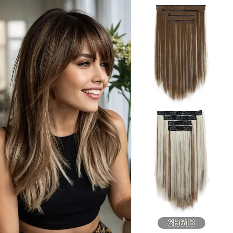 35CM Syntetisk 4 stk/sæt Clips i hårforlængelser Kort lige frisure Blond sort hårstykker Varmebestandigt falsk hår — image 12