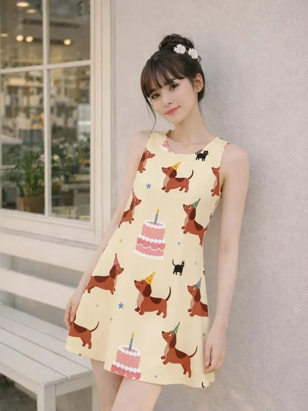 Womens Floral Sleeveless A Line Mini Dress Round Neck Summer Day Dress for Travel Resort Patio and Everyday Wear Elegance