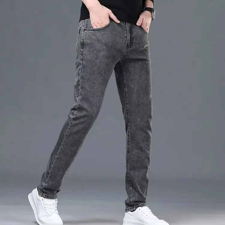 Spring Autumn New Elastic Men's Jeans Straight Leg Pants Slim Fit Business Casual Versatile Loose Wear-resistant Pants