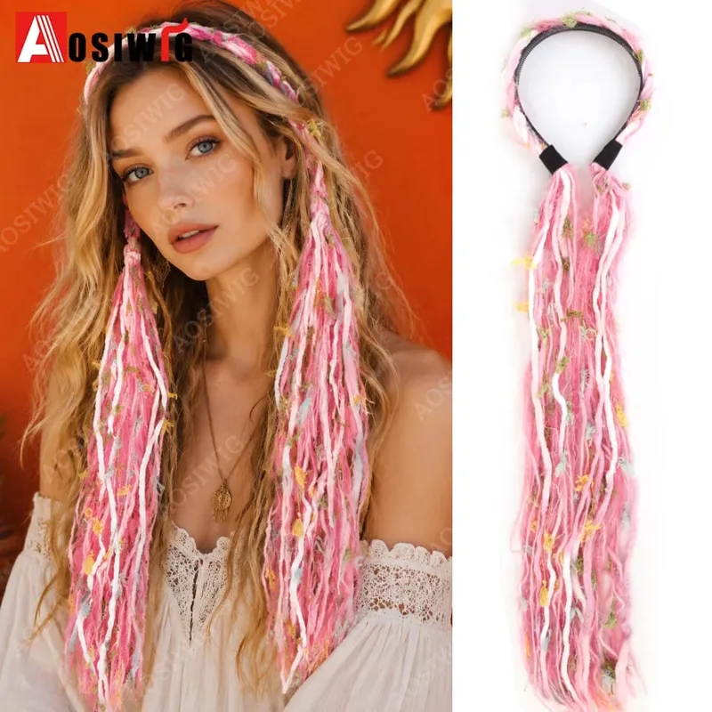 Colorful Rope Braided Hair Clip In Extensions Black Natural Hair Dreadlock Hair Pieces Bohemian Hair Accessories For Women Daily