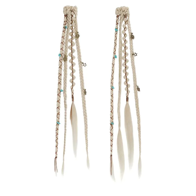 Boho Ombre Burgundy Braided Ponytail Hair Extensions Synthetic Braids With Bohemian Viking Hair Pieces For Women Carnival Party — image 12