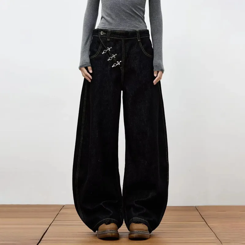 Retro Y2K button-fly loose jeans unisex trendy casual wide-leg jeans high-street loose pants American street style fashion