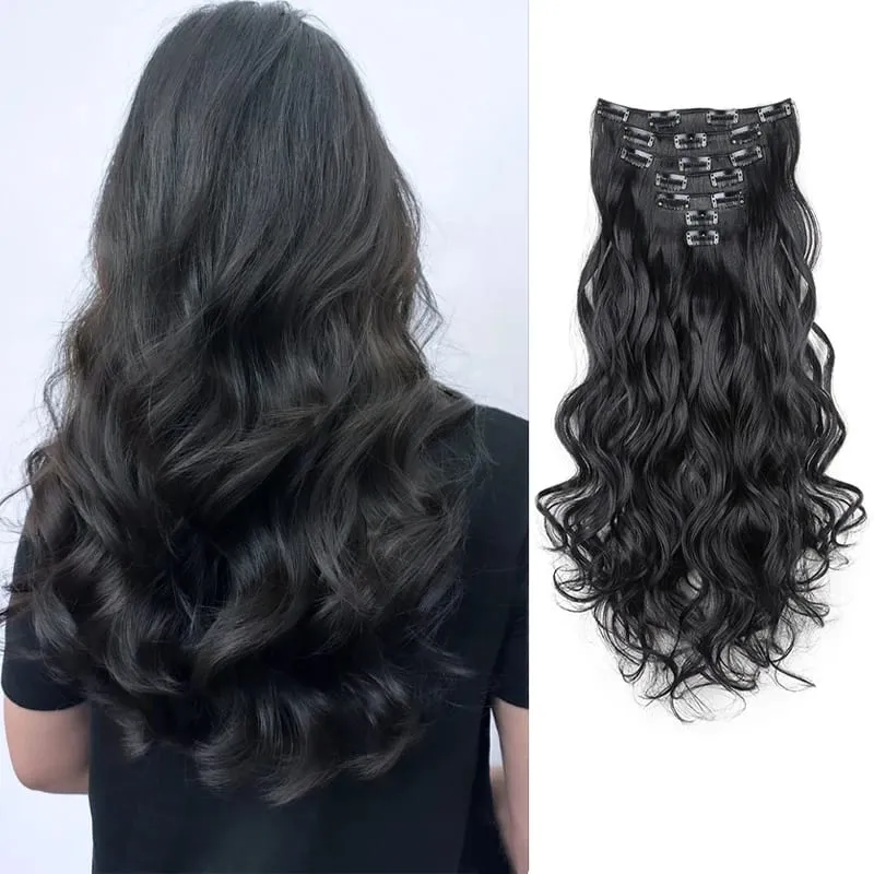 20Inch Synthetic Long Curly Clip In Hair Extensions Heat Resistant Fluffy Hairpiece for Women Daily Party Use