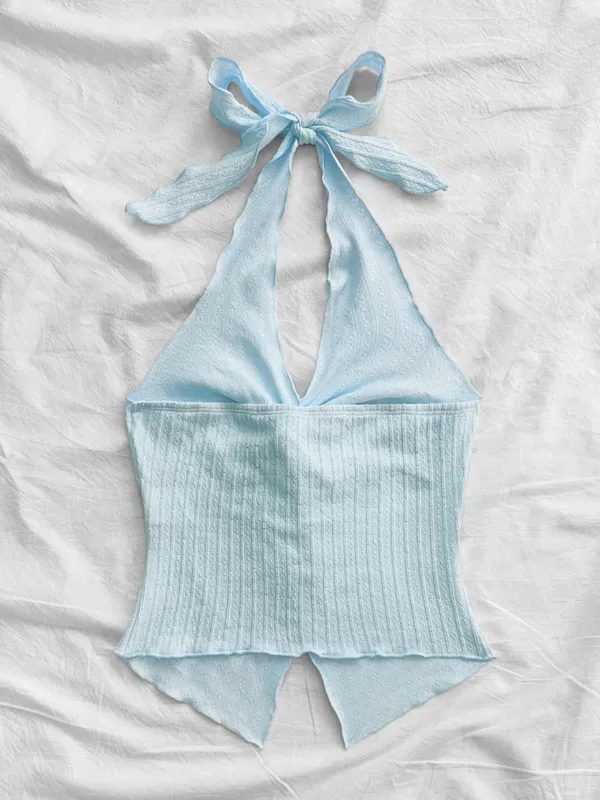 Sexy V-neck Halter Neck Crop Top for Women Summer Sleeveless Solid Split Backless Top Y2K Clothes — image 3