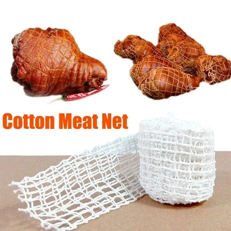3/5/10/50 Meters Cotton Meat Net Elastic Smoked Meat Poultry Ham Netting Butcher 16 Holes Woven Packaging Net Cooking Tools — image 3