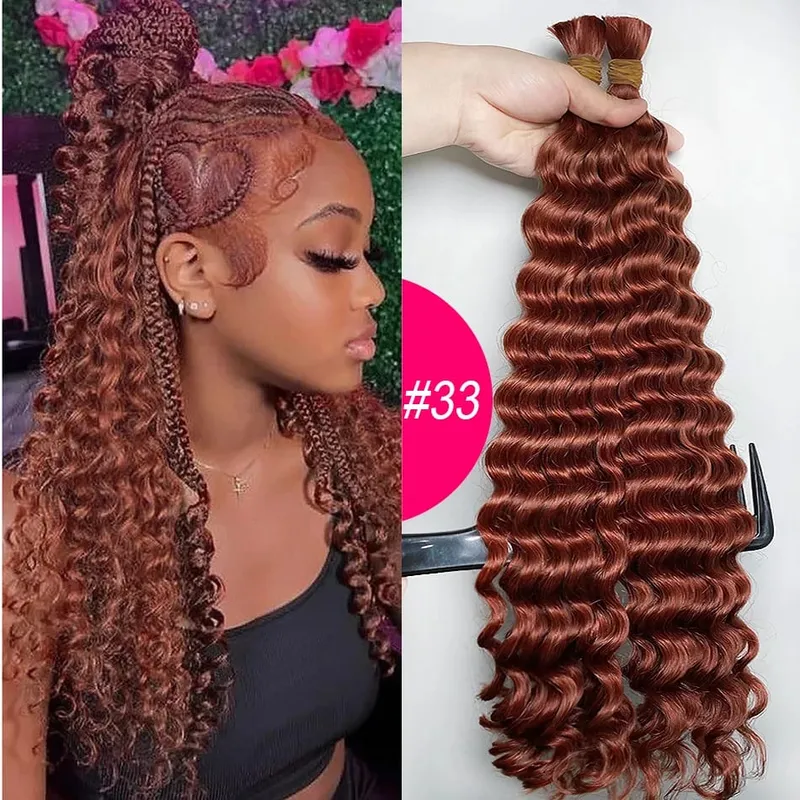 4# Chocolate Brown Deep Wave Bulk Human Hair for Boho Braids Curly Braiding Hair 18-30 inch Remy Hair Bundle Brazilian