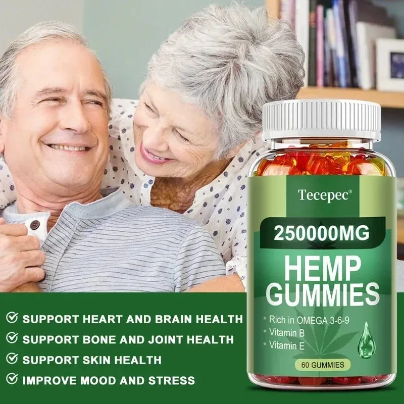 Contains Omega 3-6-9 Vitamin B E Gummies - Stress Relief Sleep Mood Skin Nails Focus Joint Support Non-GMO Supplement — image 5