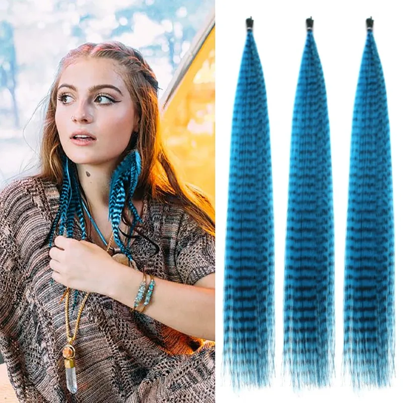 30roots farbige synthetische Feder-Streifen-Haarverlängerung, 40,6 cm, I-Spitze, Party, Cosplay, für Musik, Festival, Halloween, Weihnachten — image 13