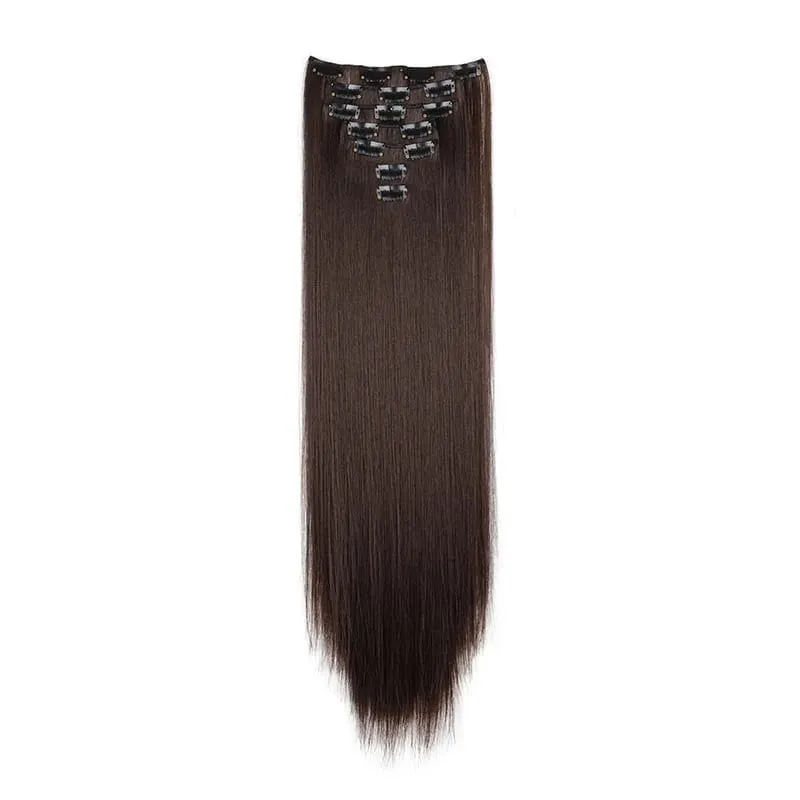 Long Straight Hairstyle 16 Clips 7 Pcs/Set Hair Extensions Natural Synthetic Blonde Black Hairpieces Heat Resistant For Women Kp