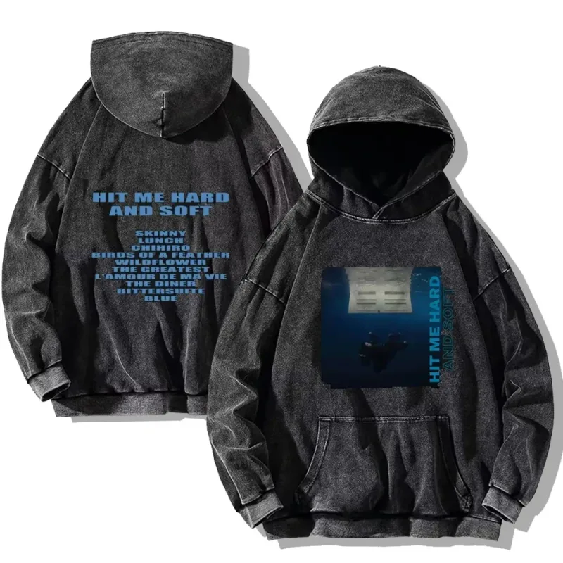 Hit Me Sweat à capuche délavé dur et doux vintage en coton pour homme et femme - Sweat-shirt gothique ample et décontracté - Manteau Y2K unisexe