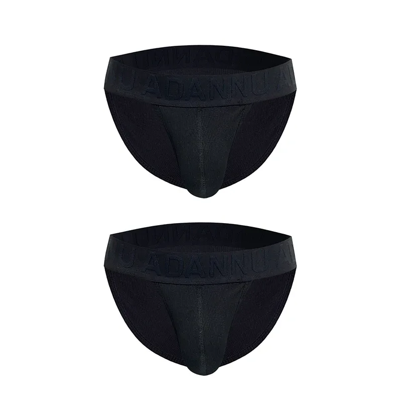 Men's Cotton Ribbed Skin-Friendly Bare Feel Convex Pouch Briefs, Embossed Letter Wide Waistband Slim Fit Underwear